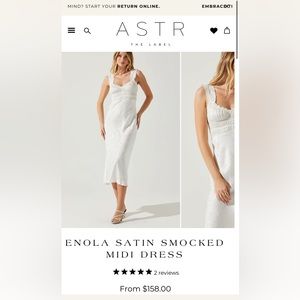 ASTR The Label Enola Satin Smocked Midi Dress - Size Small (WORN ONLY ONCE)